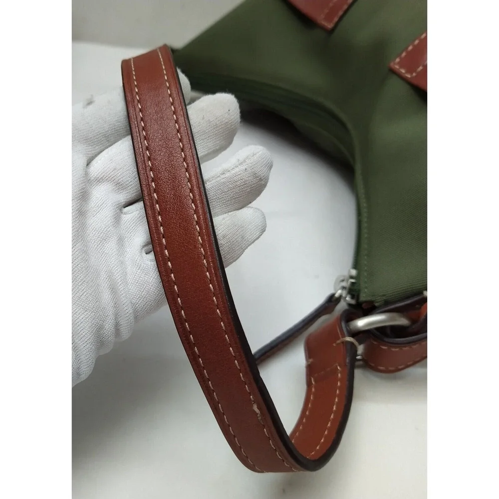 Fossil Oliver Green Nylon Leather Trim Zipper Closure Hobo Shoulder Bag